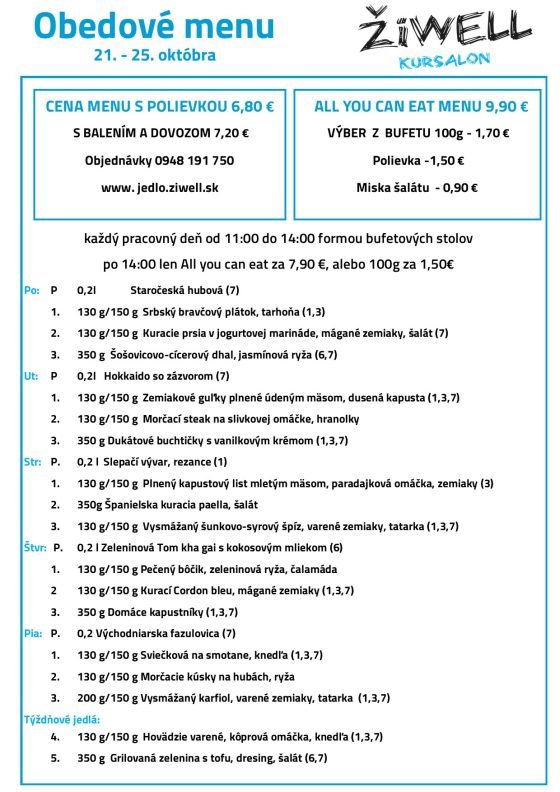 Obedové menu ŽiWell Kursalon 21. - 25. 10.
